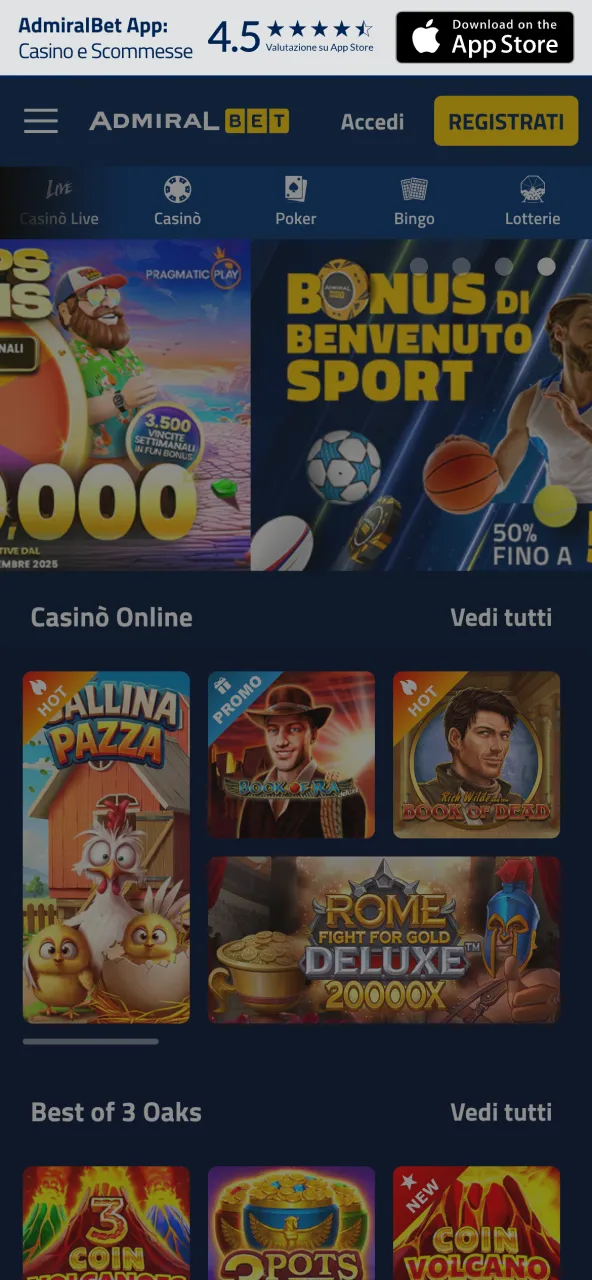 AdmiralBet è accesso rapido all’app con link diretto dal sito.