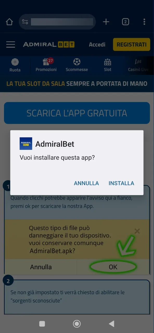 Installa AdmiralBet e trova subito l’icona sul tuo schermo.