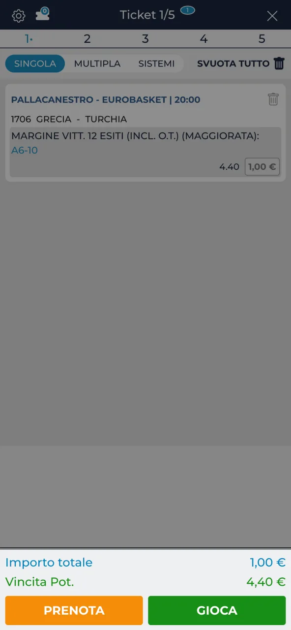 Conferma la tua scommessa su AdmiralBet e segui il ticket.