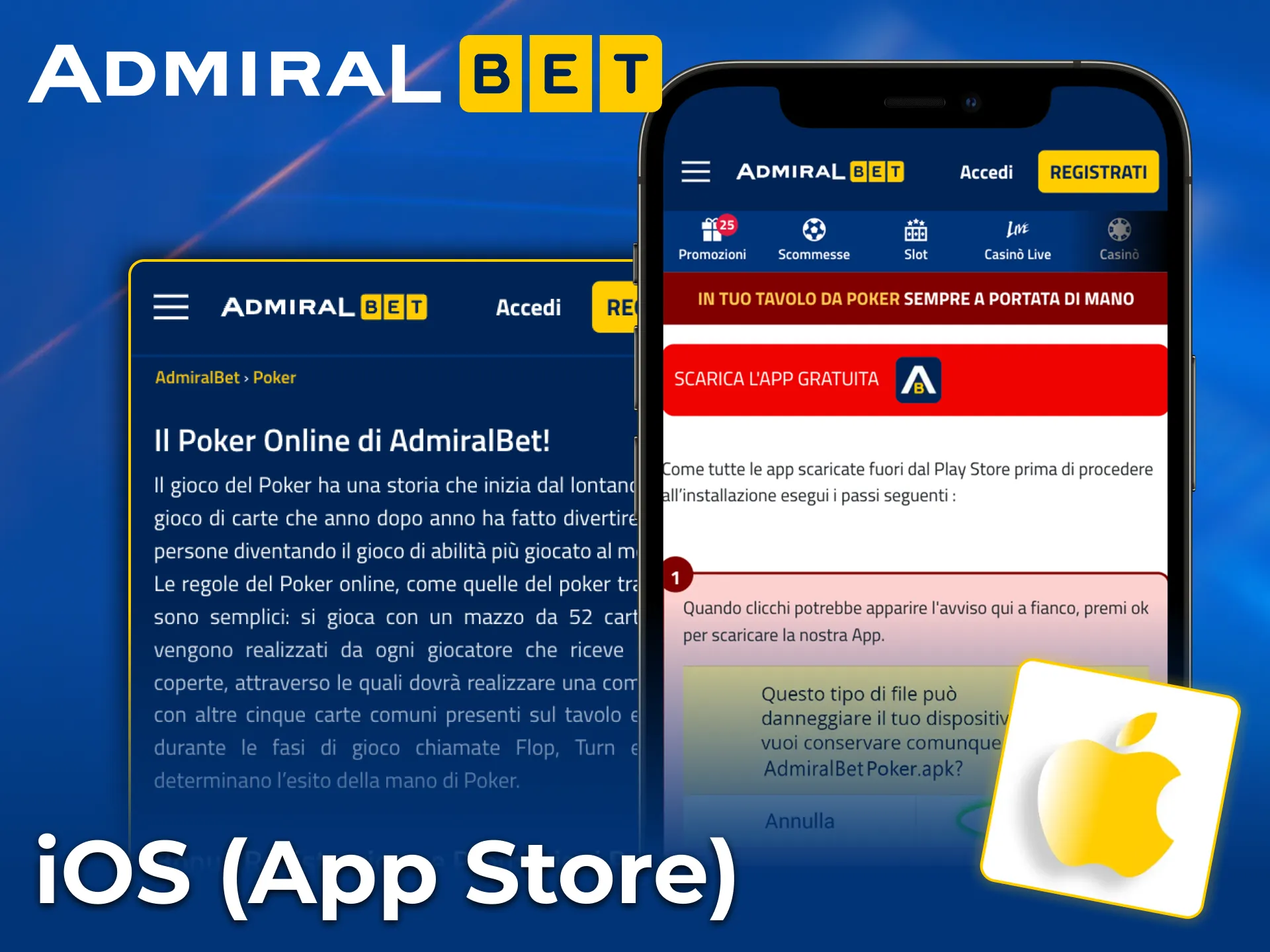 Puoi giocare all'app del casinò online AdmiralBet sul tuo telefono iOS.