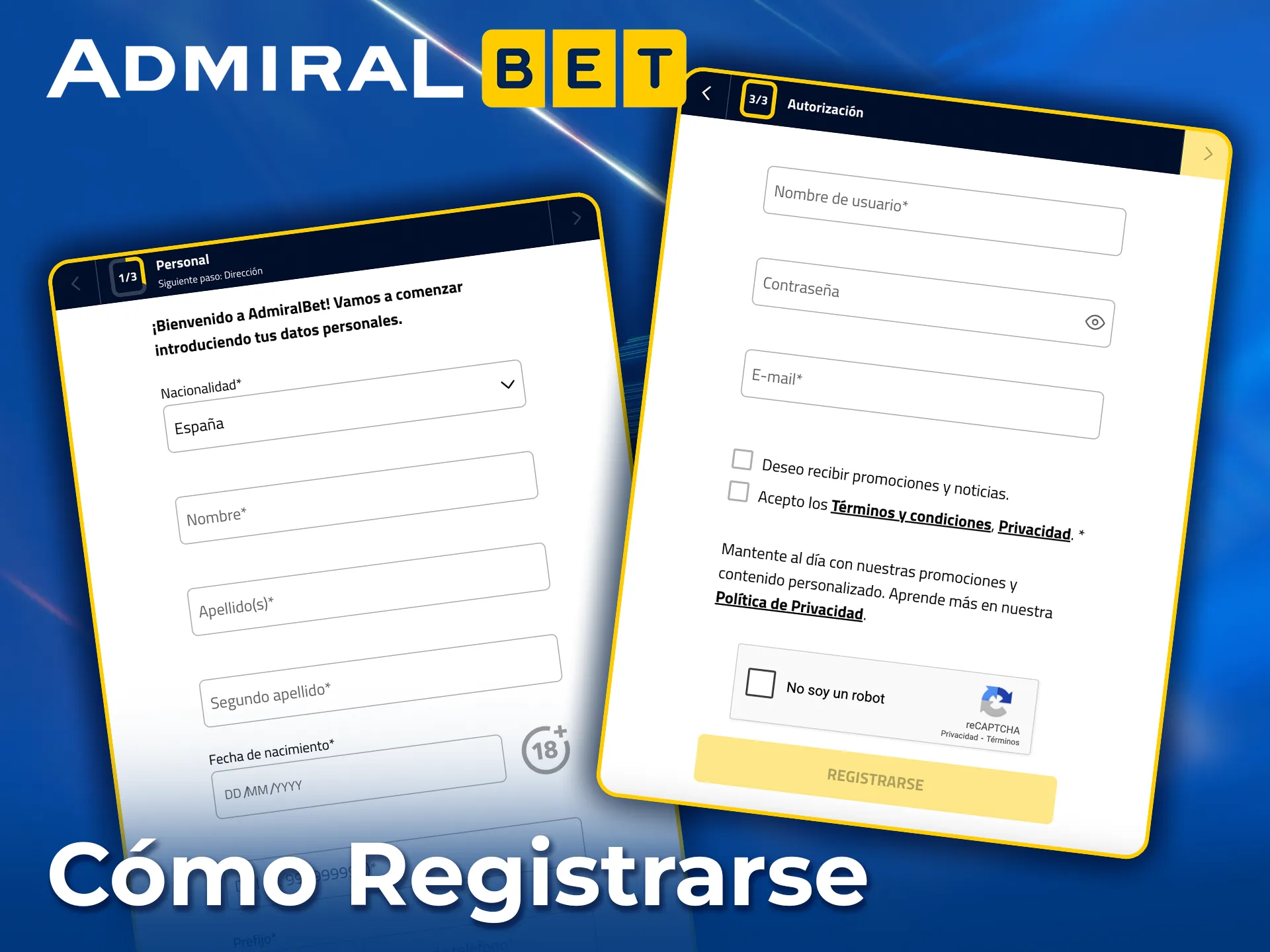 Regístrate fácilmente en AdmiralBet España y empieza a jugar.