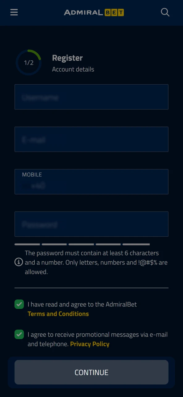Check the details, confirm by email and play at AdmiralBet.