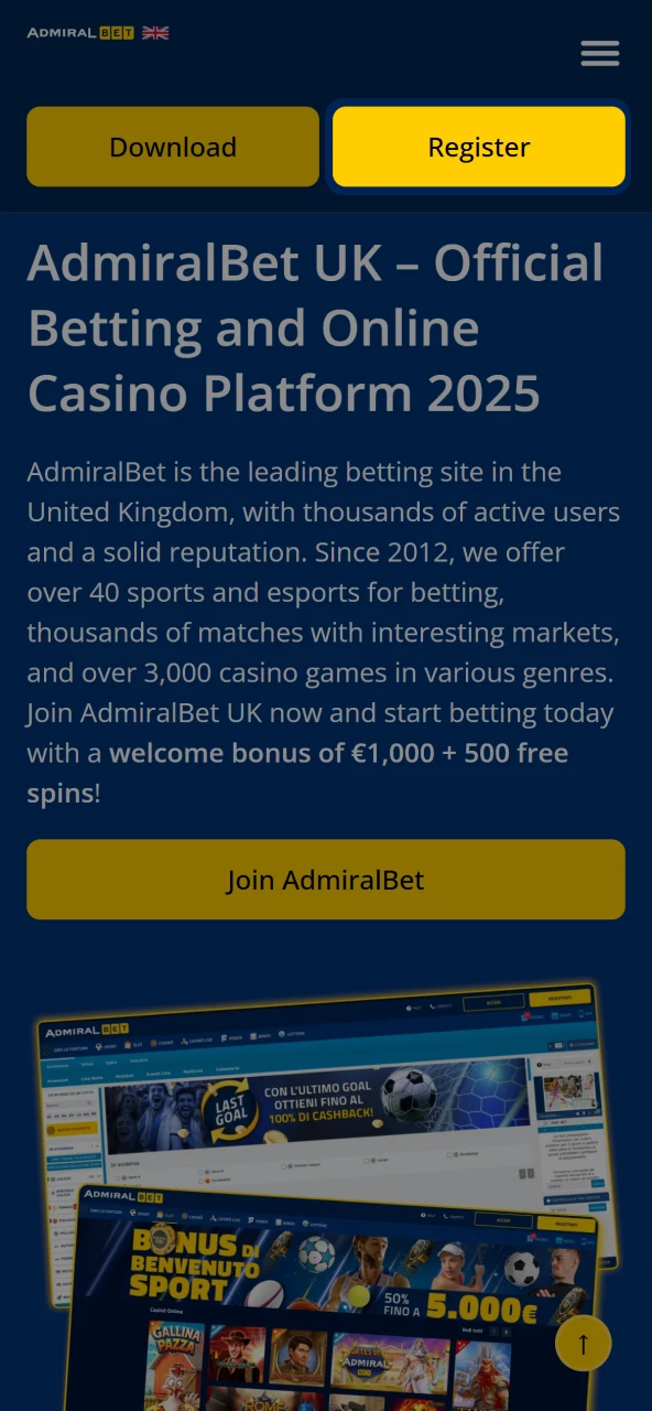 Open the AdmiralBet site and create your gaming account now.