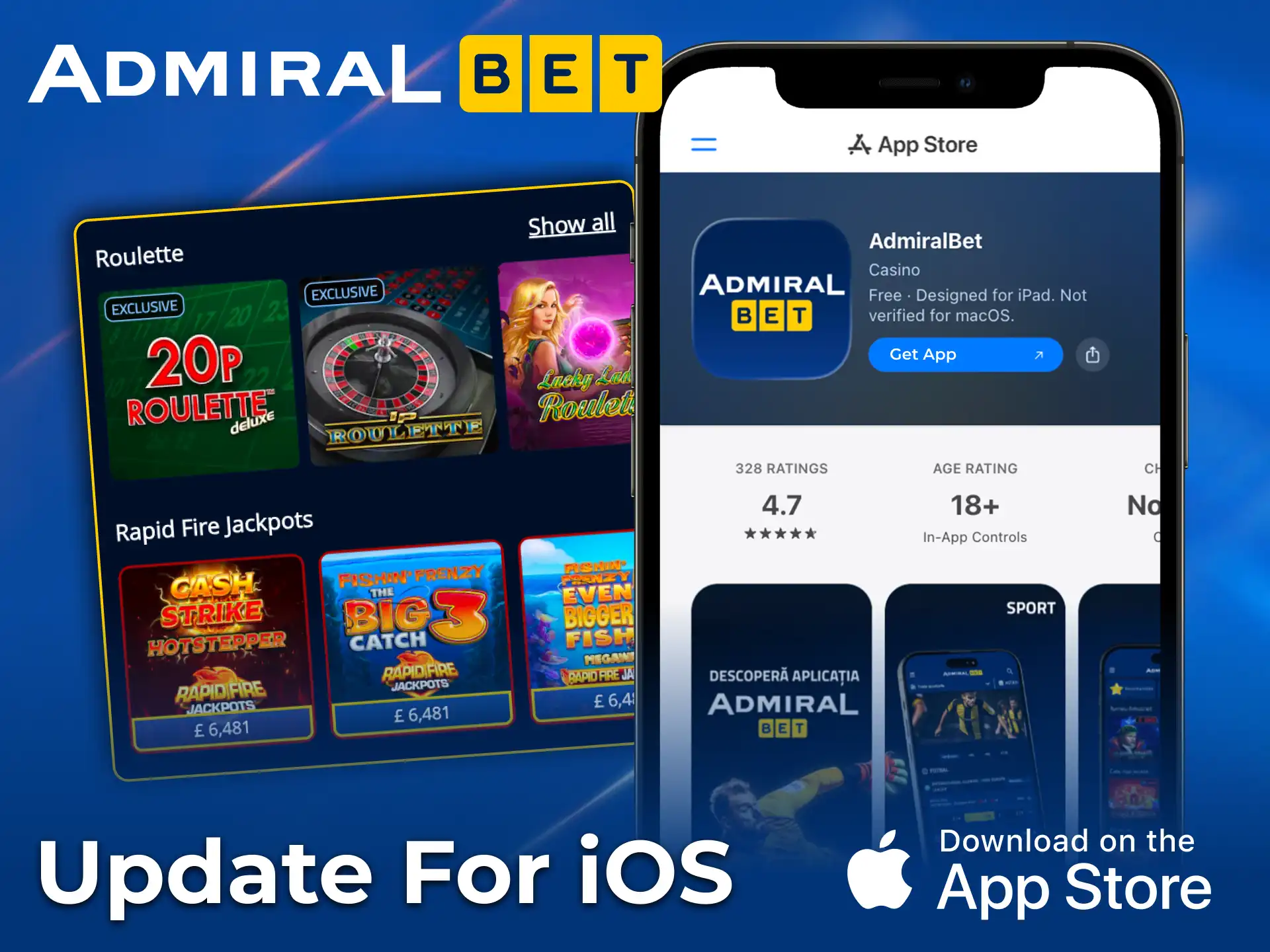Update AdmiralBet on iPhone and play without interruption.
