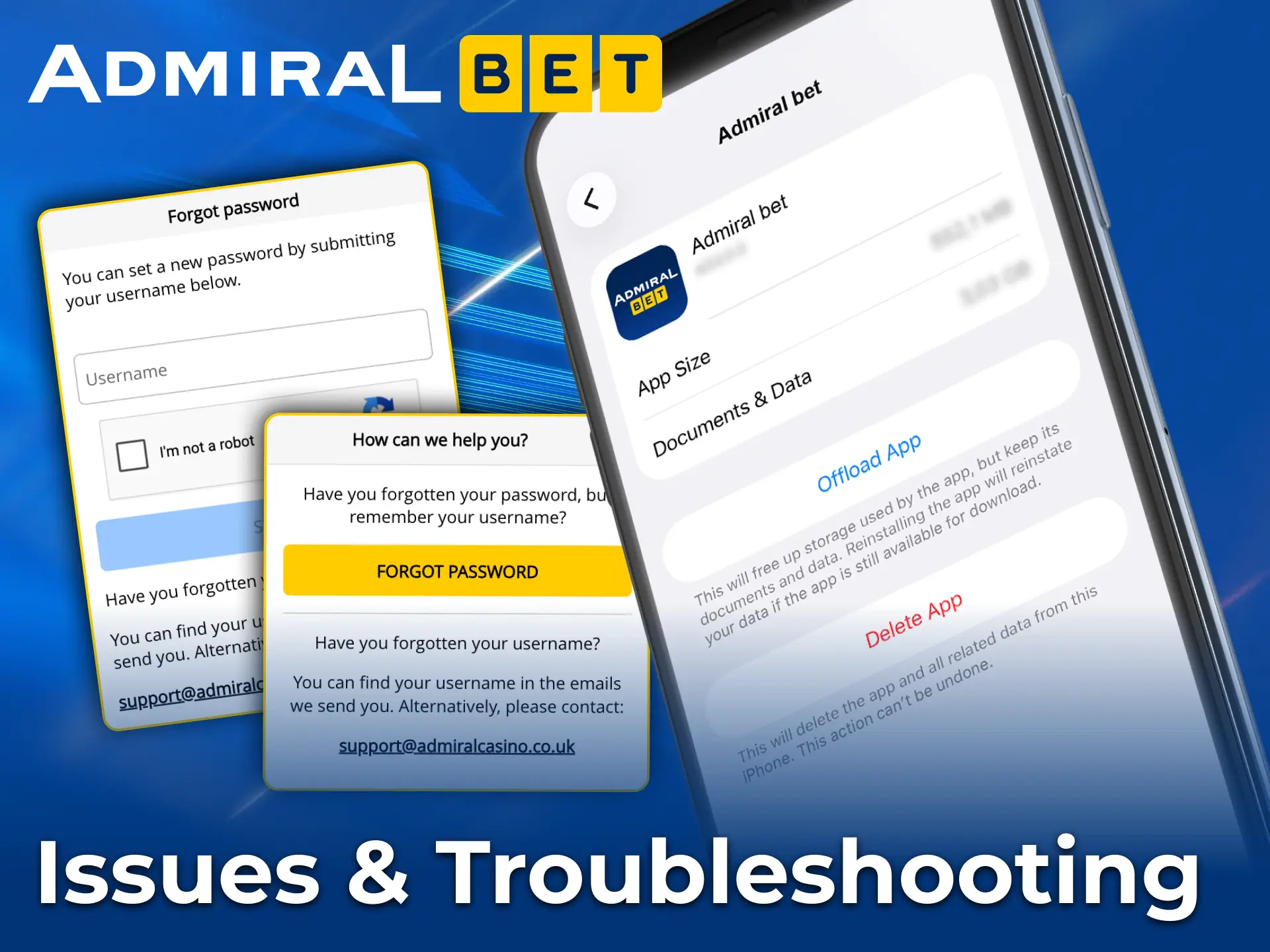 AdmiralBet offers assistance with errors and failed payments.