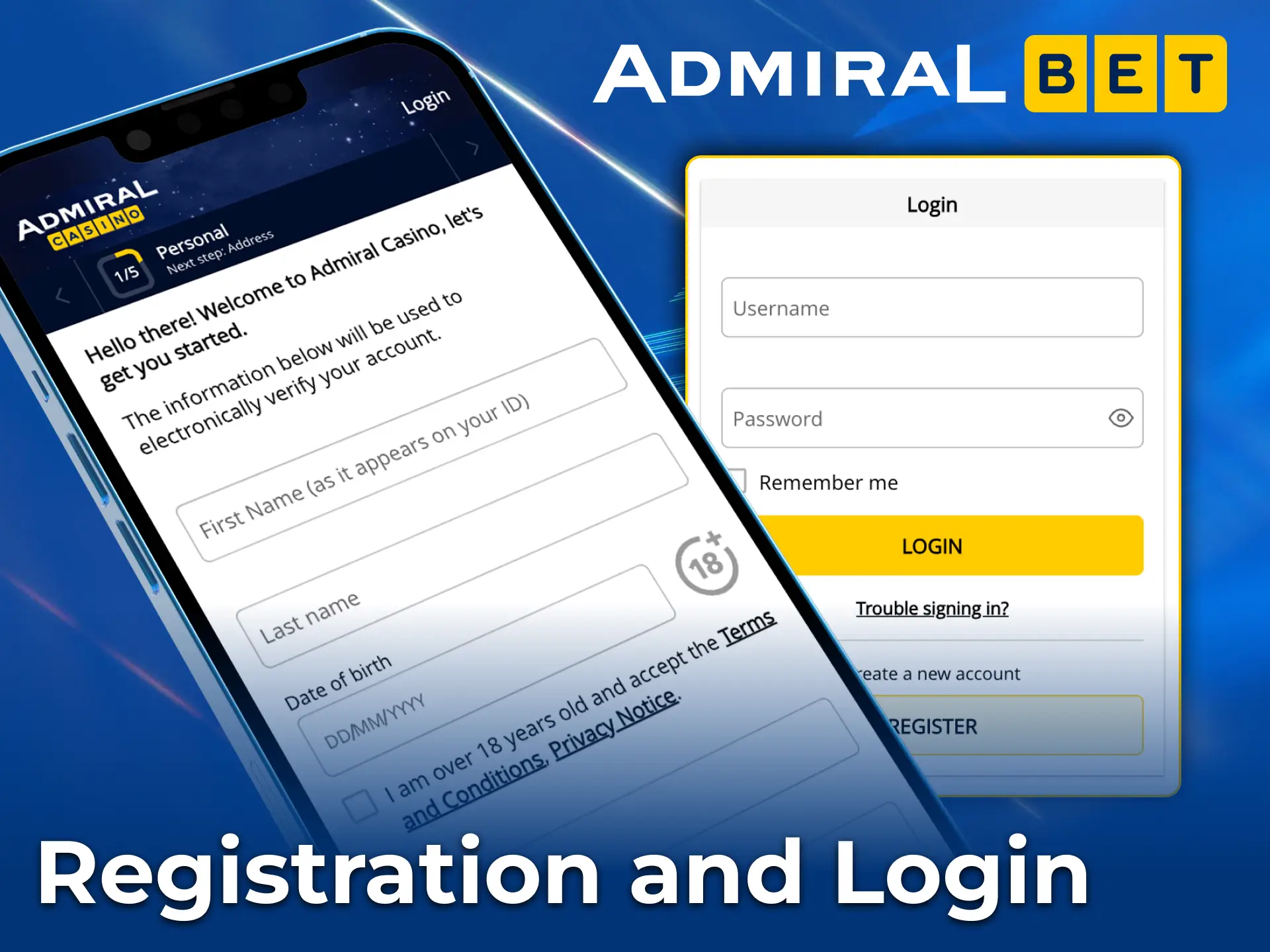 Create your AdmiralBet account through the app and start betting.